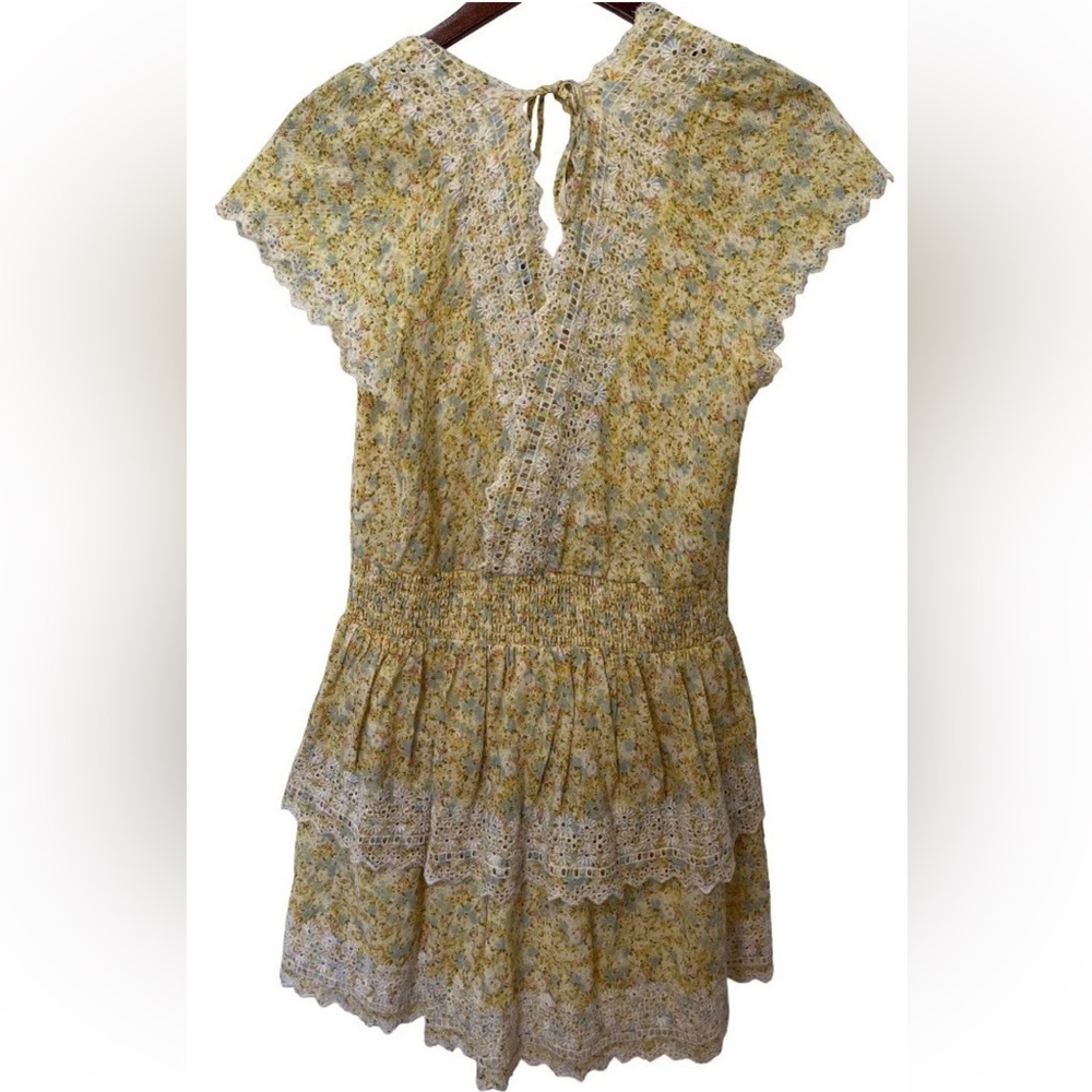 American Eagle Large Yellow Floral Lace Ruffle Short Sleeve Dress